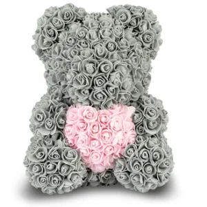 Grey Rose Bear with Pink Heart 40cm