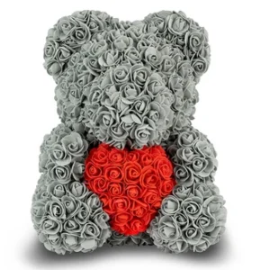 Grey Rose Bear with Red Heart 40cm